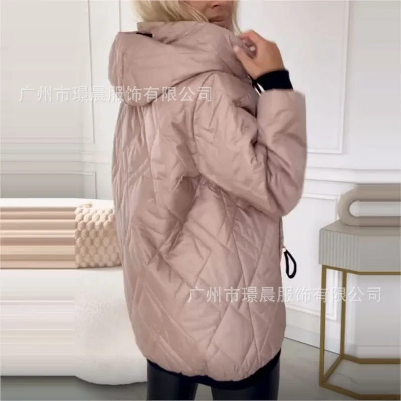 Parka da donna con cappuccio Cappotto Parka alla moda con collo alto e lunghezza all'anca Felpa con cappuccio casual Cappotto in cotone solido Capispalla caldo Autunno Inverno