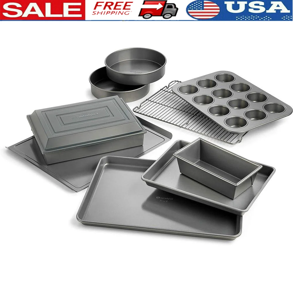 10 Piece Nonstick Bakeware Set Cookie Sheet Cake Pan Muffin Pan Baking Sheet Dishwasher Safe Even Heating Heavy Gauge Steel