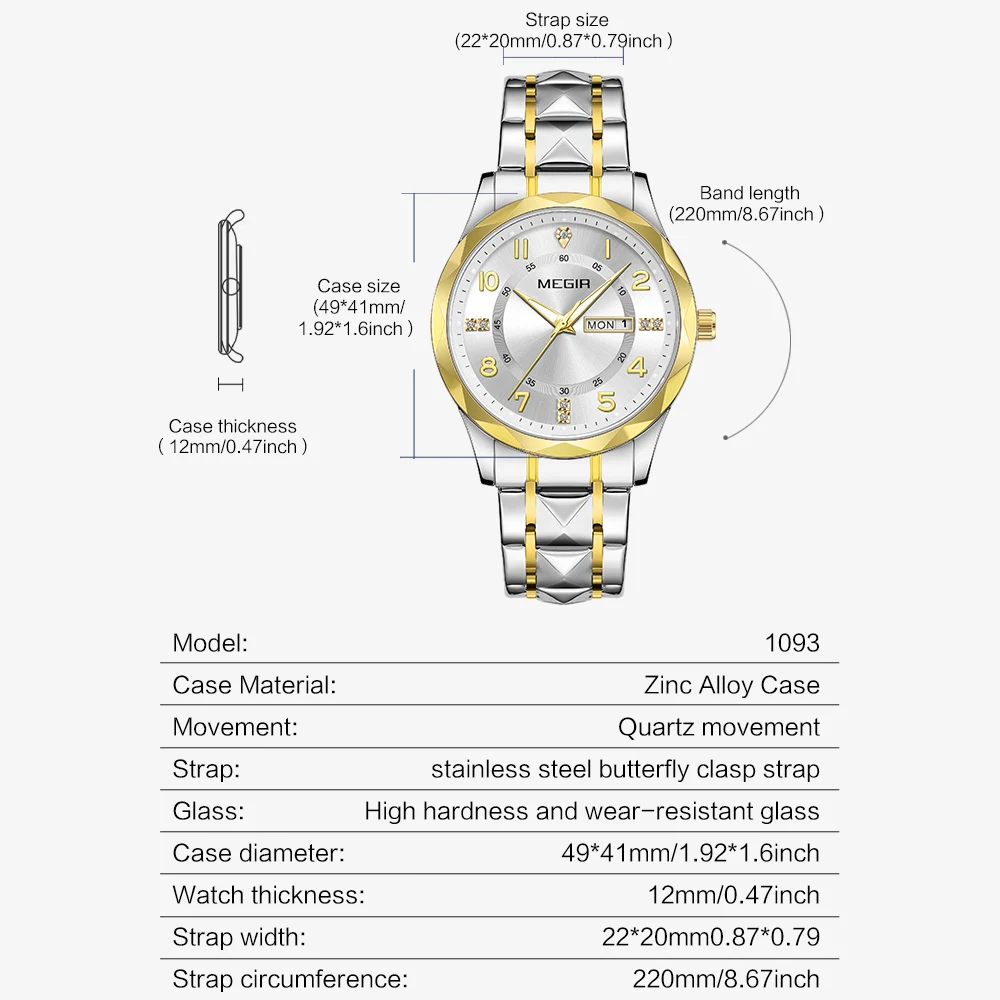 MEGIR Original Waterproof Man Wristwatch Luxury Quartz Stainless Steel Luminous Men Watch Top Brand Business Male Clock