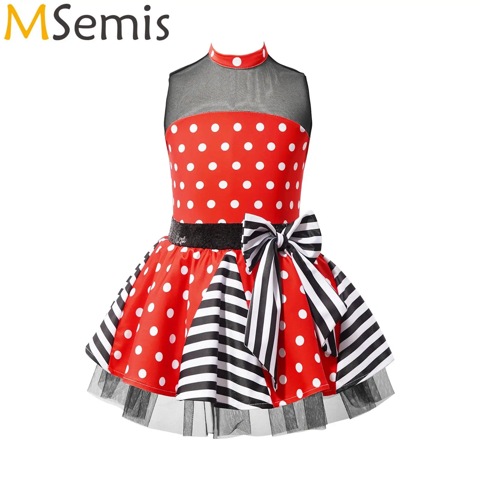 Kinderen Meisjes Ballet Jazz Latin Performance Kostuum Danskleding Polka Dots Print Mesh Pailletten Strik Taille Ballerina Tutu Mesh Jurk