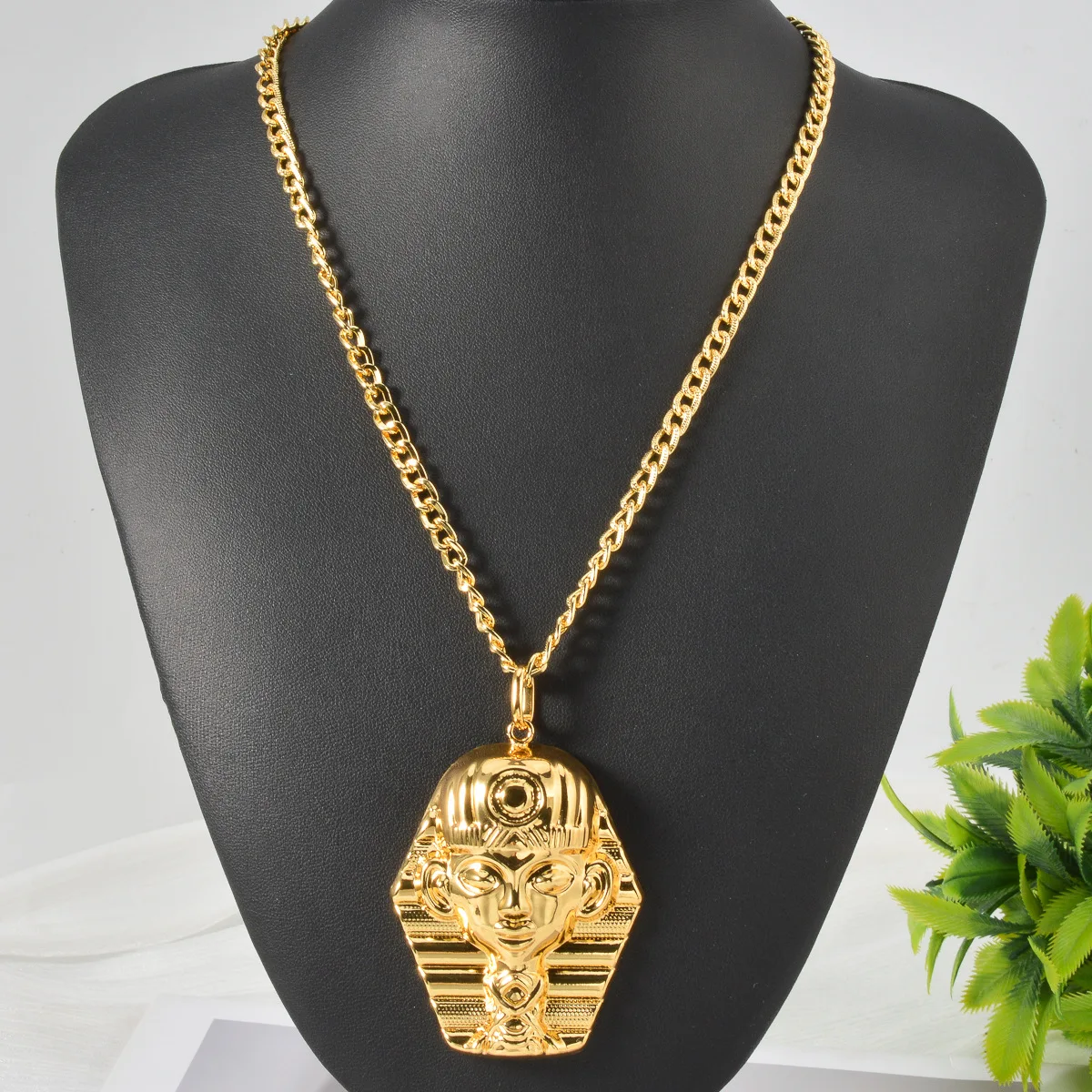 Luxury 24K 9999 Pure Gold real gold Egyptian portrait pendant medieval fashion men's necklace
