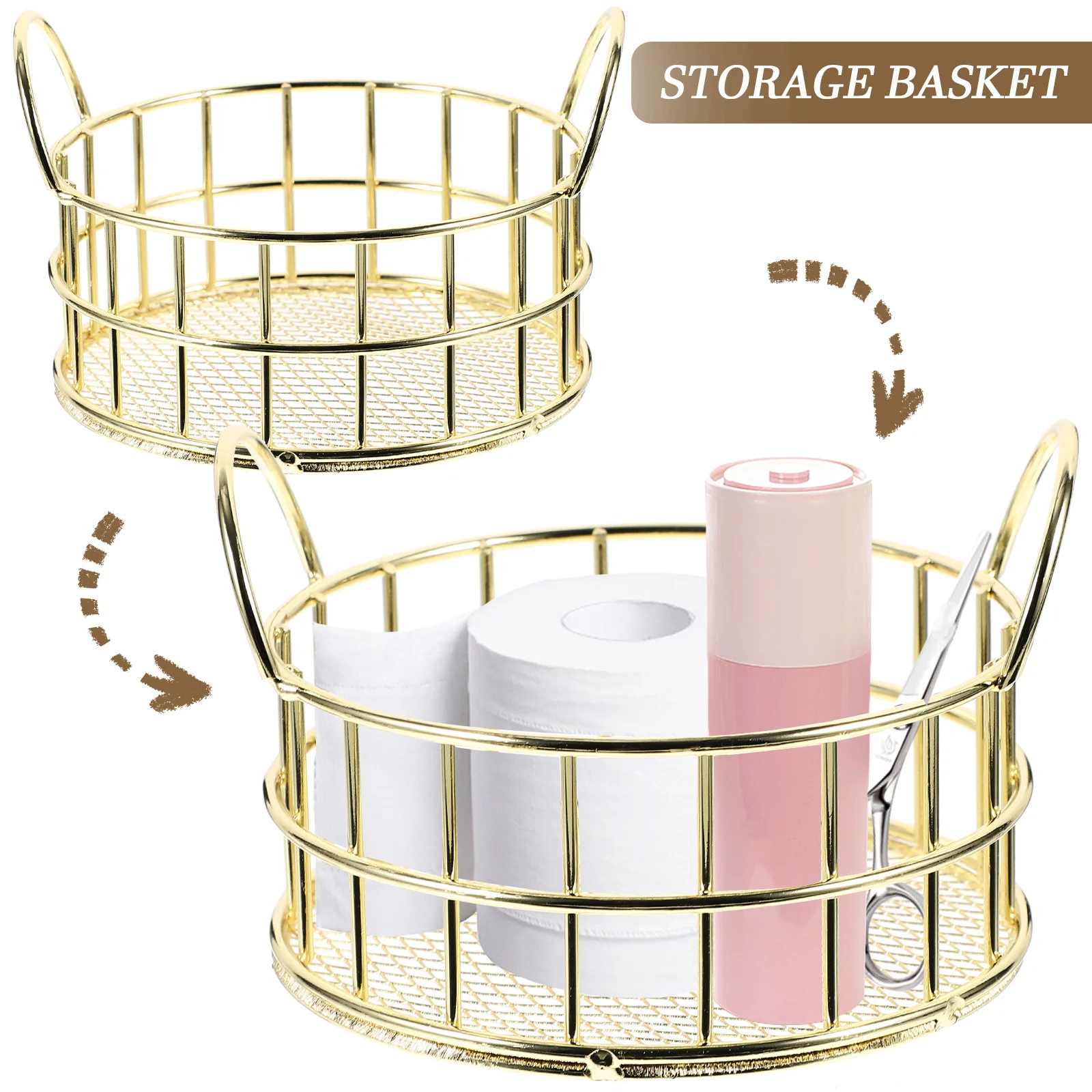 سلة تخزين معدنية مستديرة حاوية تنظيم منزلية للفواكه والوجبات الخفيفة ماكياج سطح المكتب خزانة أشتات صندوق سلك صندوق فواكه