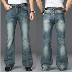 Men's Flared Jeans Fit Spring Autumn Stonewashed Elastic Bell High Street Pants Reton Wide Leg Pants