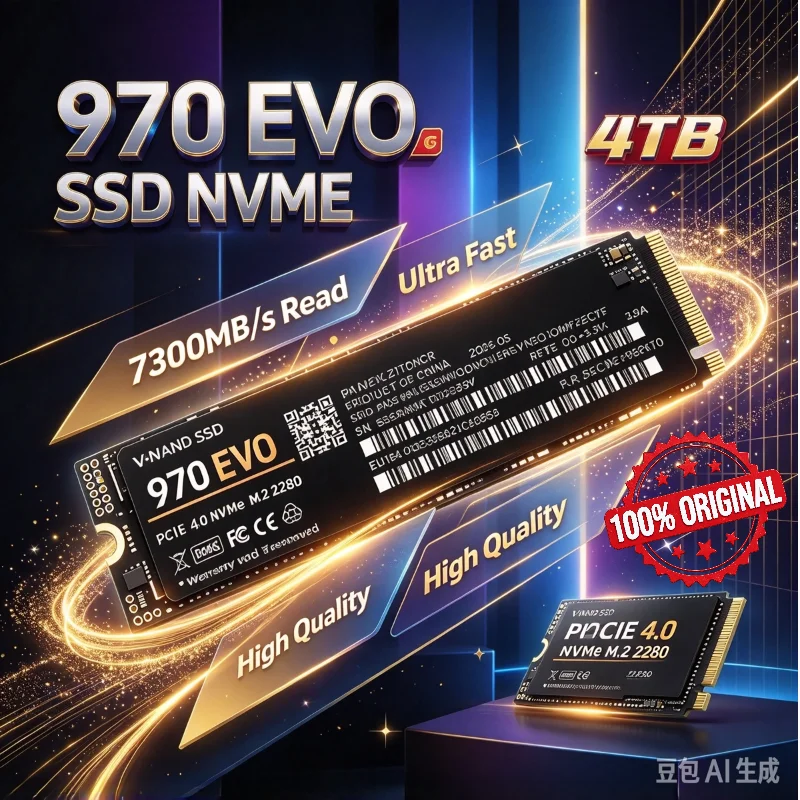 High Speed 970 EVO PCIe 4.0 NVMe M.2 2280 SSD 100% Original, Large Capacity Storage Disk for Gaming Notebook PC, 1TB 2TB 4TB