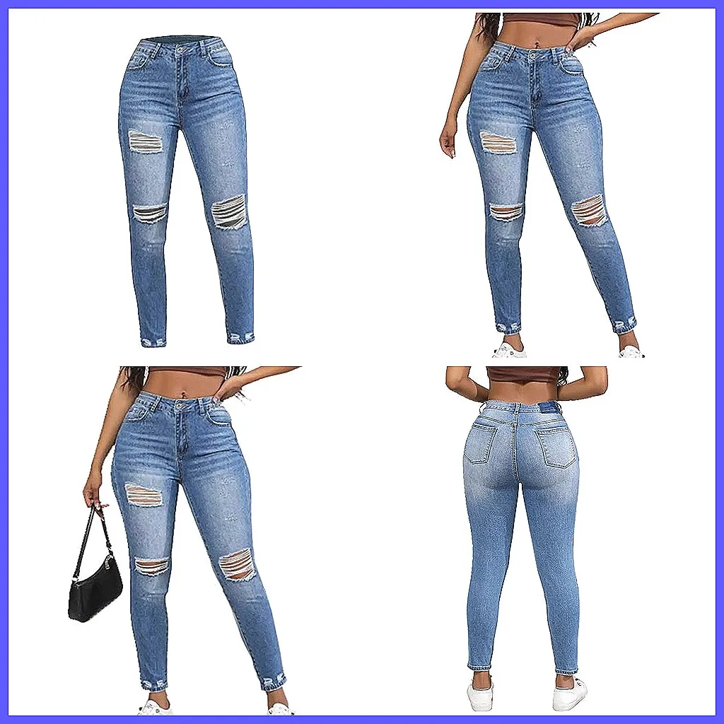 

Women's High Waisted Skinny Jeans - Stretchy Ripped Ankle Denim Pants, Slim Fit