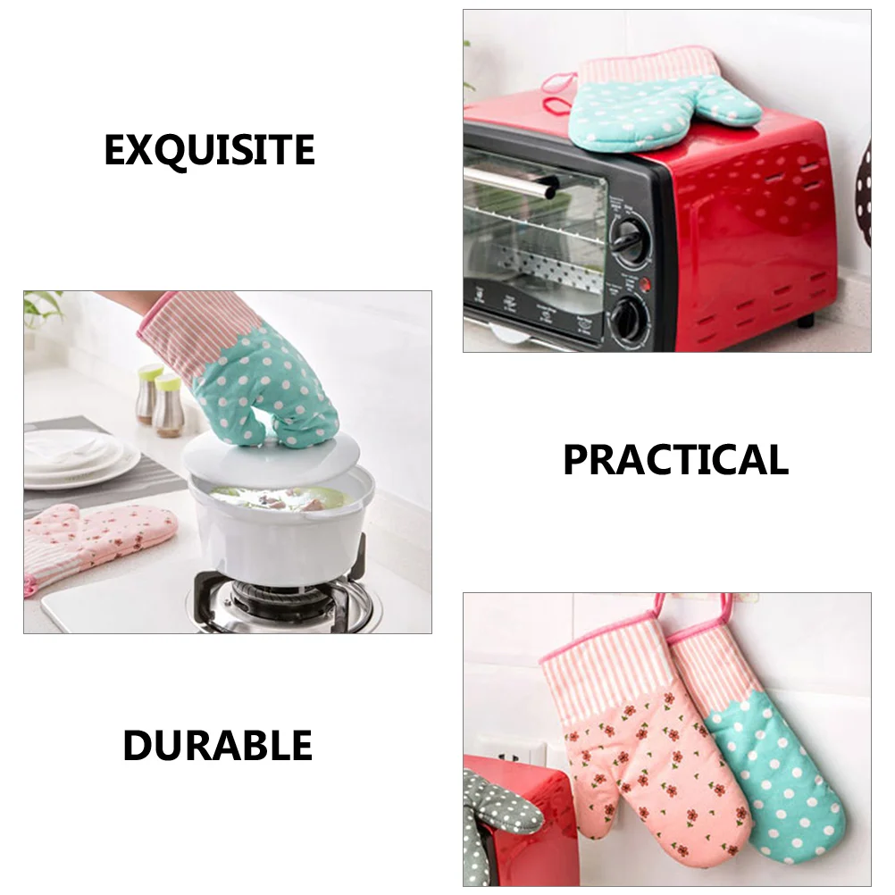 

1Pair Heat Resistant Oven Mittens Thickened Cooking Gloves for Baking Grilling Microwave Kitchen Hand Protection