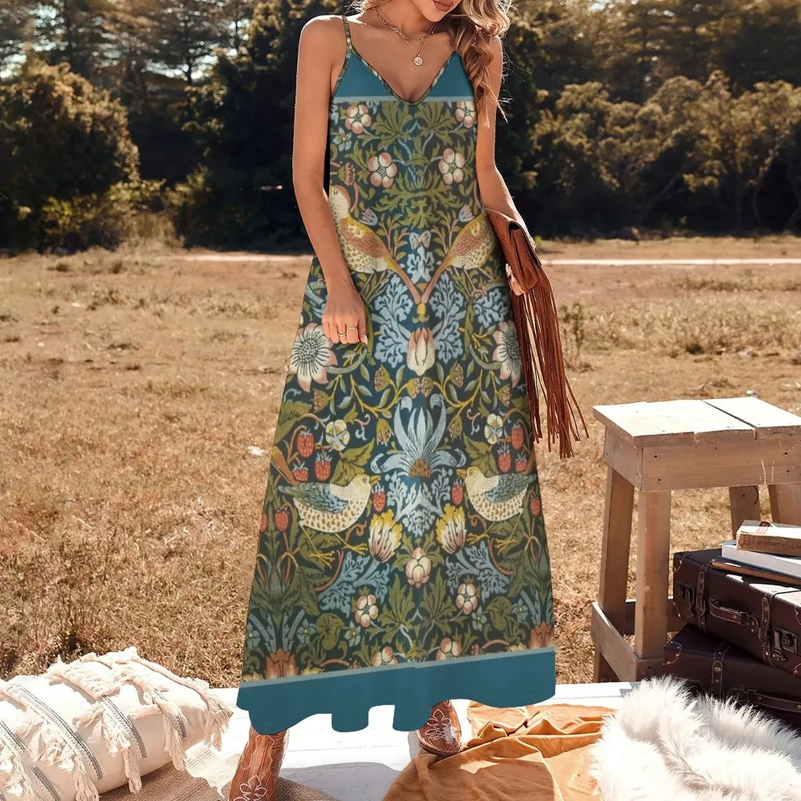 William Morris Pattern Birds and Flowers Sleeveless Dress ladies dresses for women 2025 women clothing 2025 new arrivals