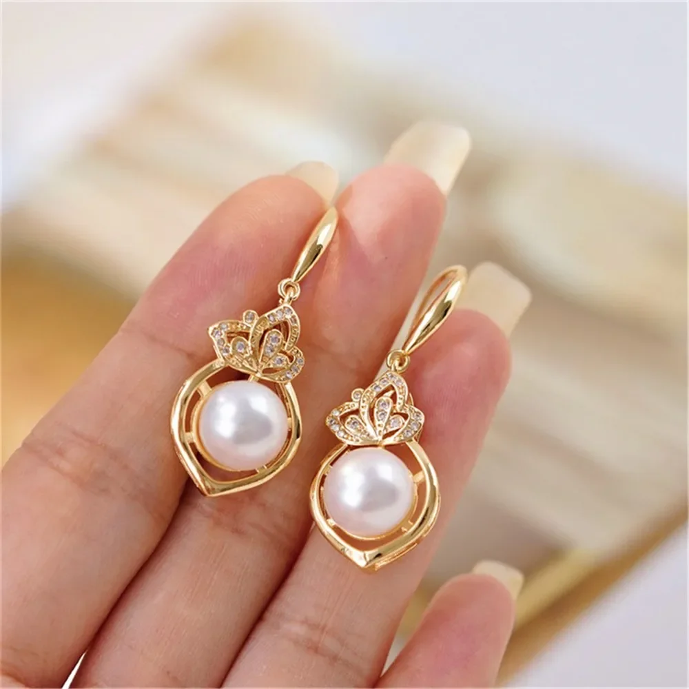 

DIY Pearl Accessories 18k Bag Gold Copper Thick Gold Plated Court Retro Temperament Ear Hook Earrings Work in Progress 11-13mm