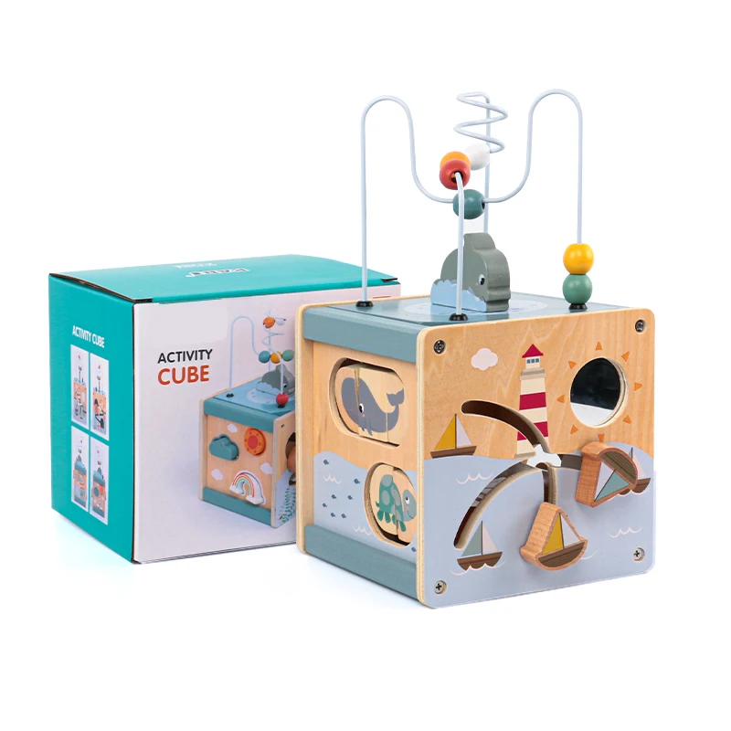Wooden 5-in-1 Activity Cube for Toddlers 6