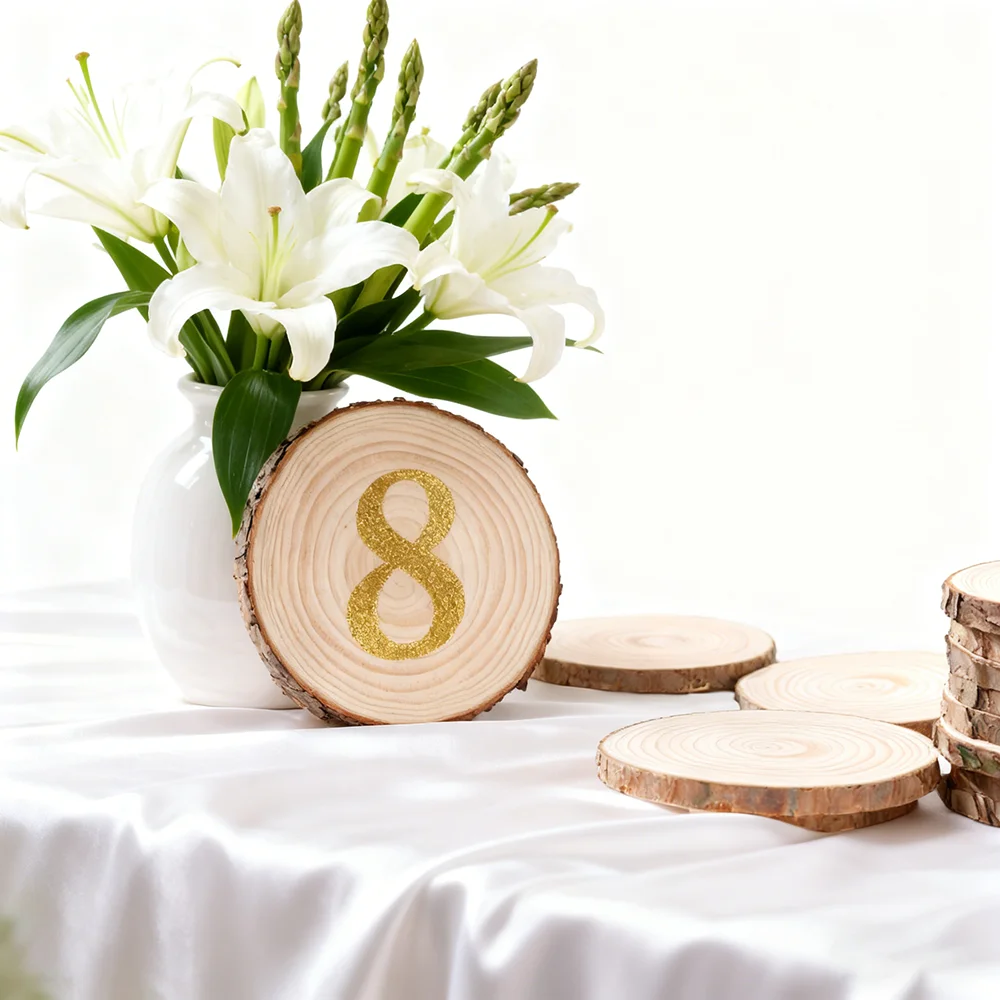 شرائح الخشب الطبيعي، قرص شريحة خشبي 1-19 سم أقراص خشبية مستديرة دائرية ذاتية الصنع لتزيين حفلات الزفاف وأعياد الميلاد #4