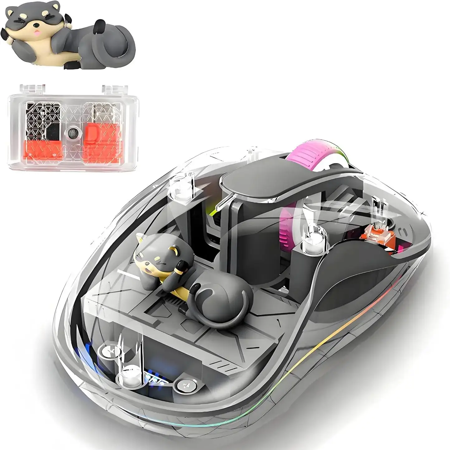 Cute Cartoon Doll Tri-mode Wireless Bluetooth Mouse with Transparent Shell Ergonomics Rechargeable Mice For PC Tablet Kids Gifts