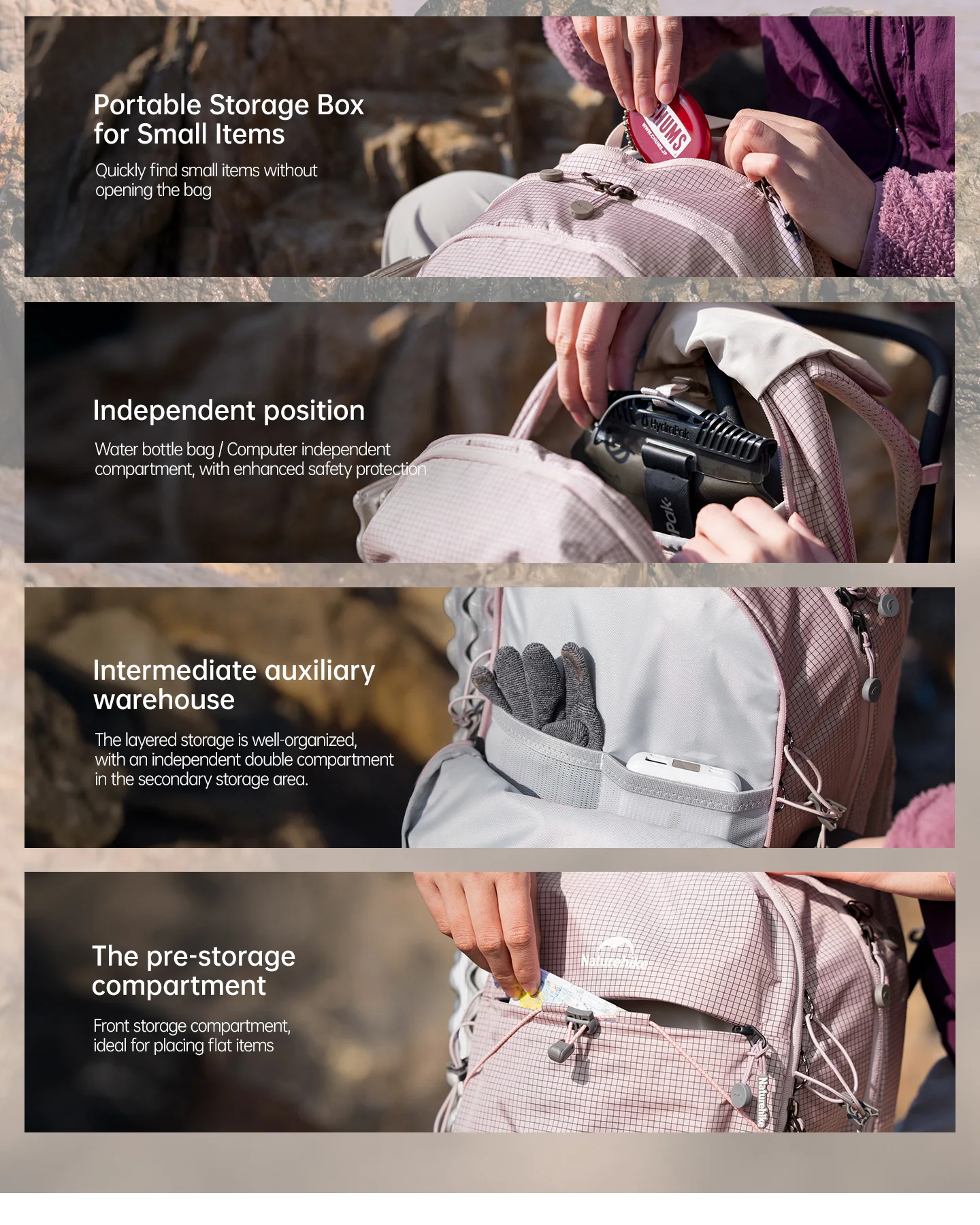 Naturehike 20L Freizeitrucksack, leicht, für Outdoor-Klettern, Trekking, Reisen, großes Fassungsvermögen, Trinkblase-Fach – Detail 9