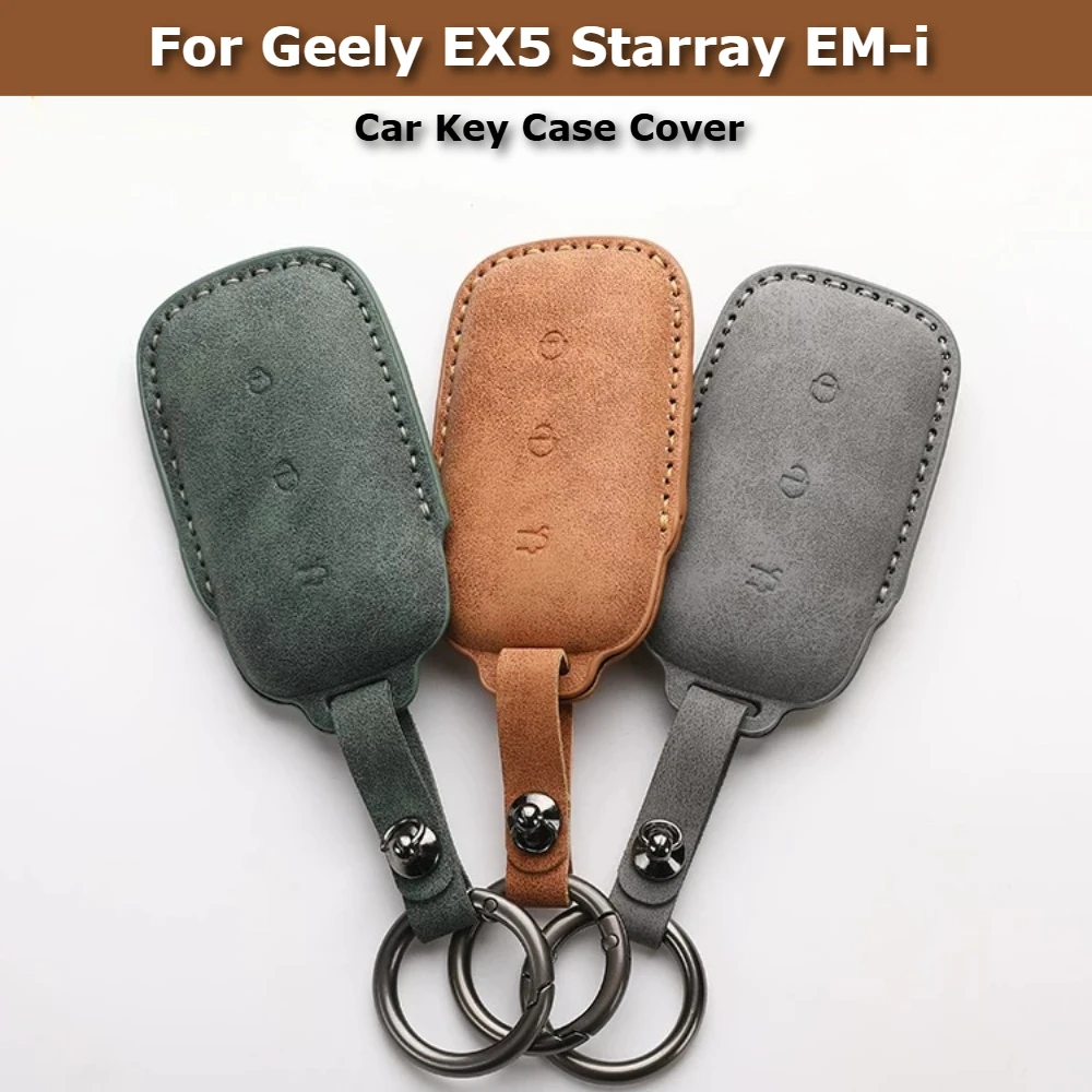 

Leather Car Key Case Cover Shell For Geely EX5 E5 Starray EM-i Galaxy L6 L7 Galaxy M9 Proton eMas 7 Keychain Shell Holder