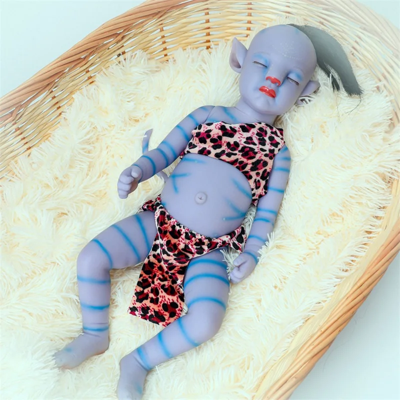 Muñeca Reborn de vinilo de 20 pulgadas |   Juguete realista de Avatar raro, que brilla en la oscuridad, rayas azules, estilo tribal, edición coleccionable