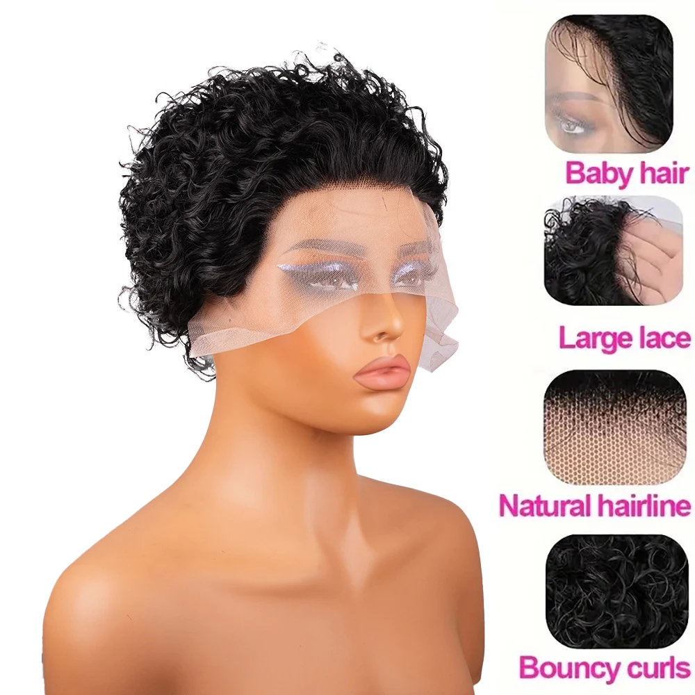 13x1 الدانتيل الجبهة 200% الكثافة قبل قطعها قصيرة شعر بشري مجعد الباروكات عابث قطع بوب غلويليس الباروكات الجبهة للنساء مع BabyHair #6