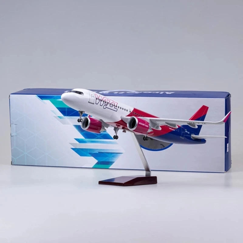 1:80 Scale Model A320 Neo Wizz Air Airlines 47cm Resin Die-Cast Airplane With Light & Landing Gear Souvenir Tabletop Decoration