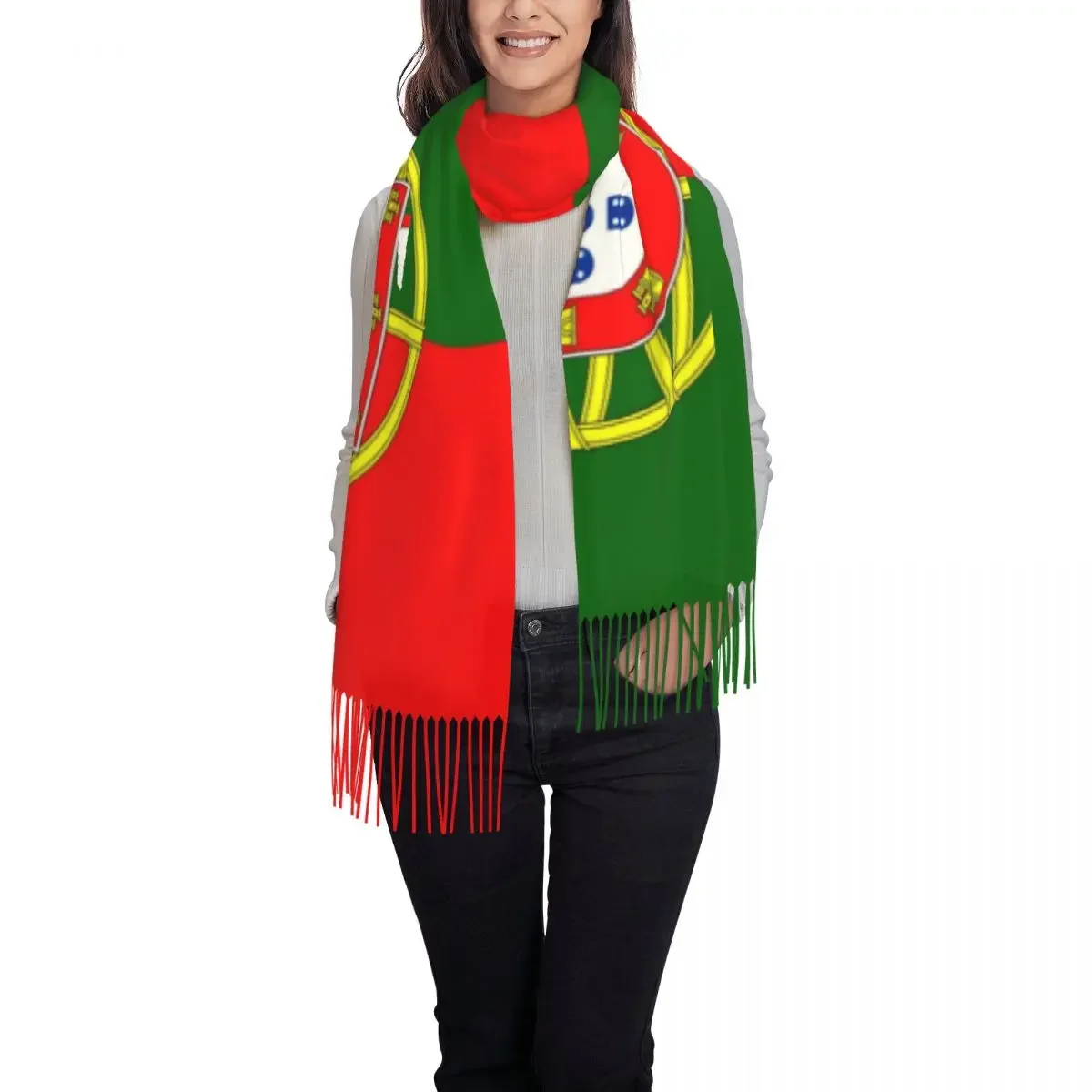 Personalized Printed Flag Of Portugal Scarf Men Women Winter Fall Warm Scarves Portuguese Republic Coat of Arms Shawls Wraps