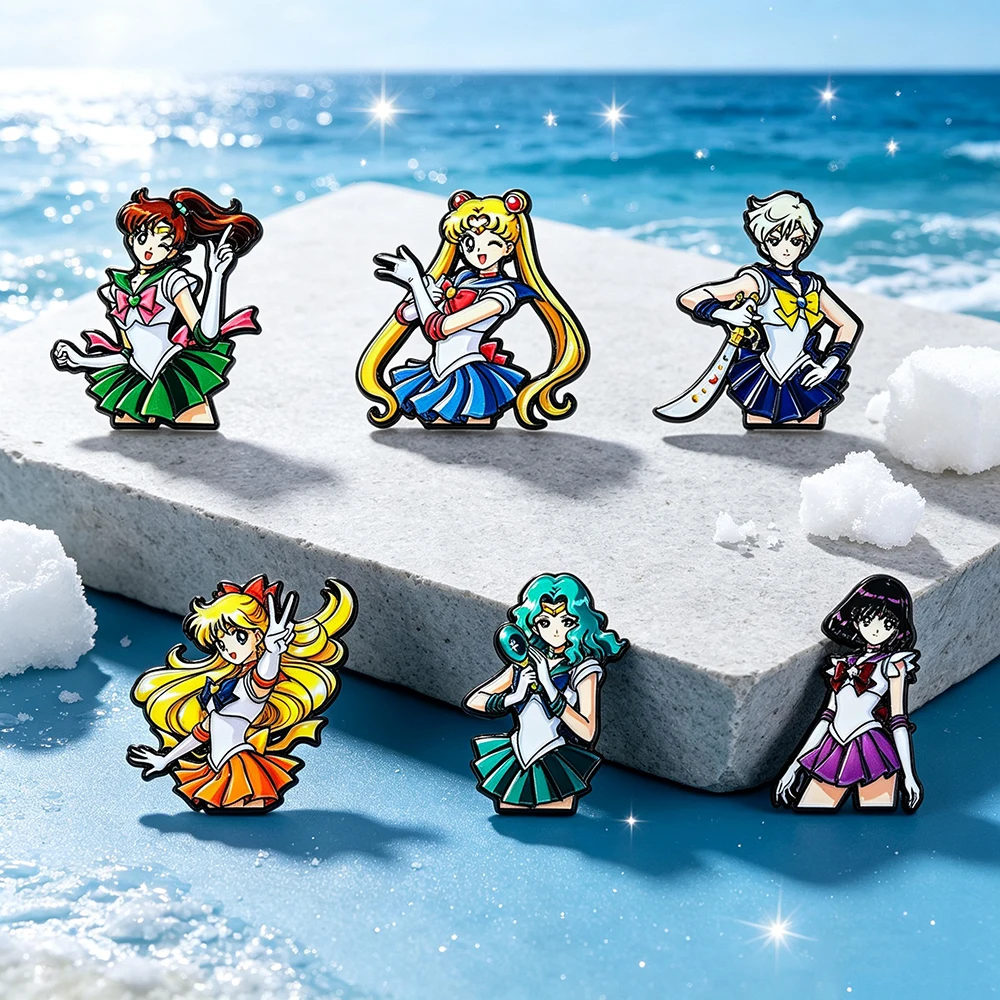 6pcs Sailor Moon Anime Enamel Brooch Pins Set Cute Cartoon Sailor Guardians Lapel Badges Collectible Fans Backpack Accessories