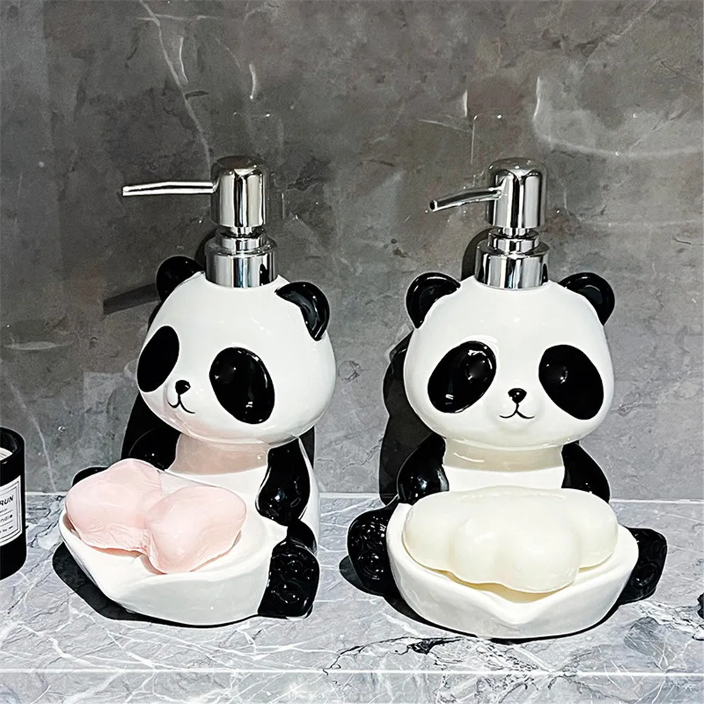 Creative Ceramic Panda Lotion Bottle Household Bathroom Portable Press Panda Soap Dispenser Bottle,L24003