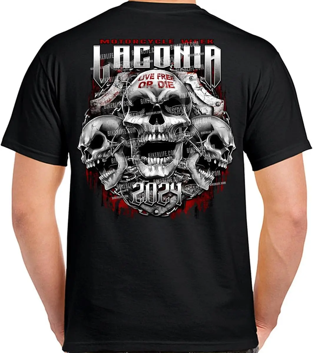 

Байкерская одежда 2024, футболка Laconia Motorcycle Week с цепочным щитом