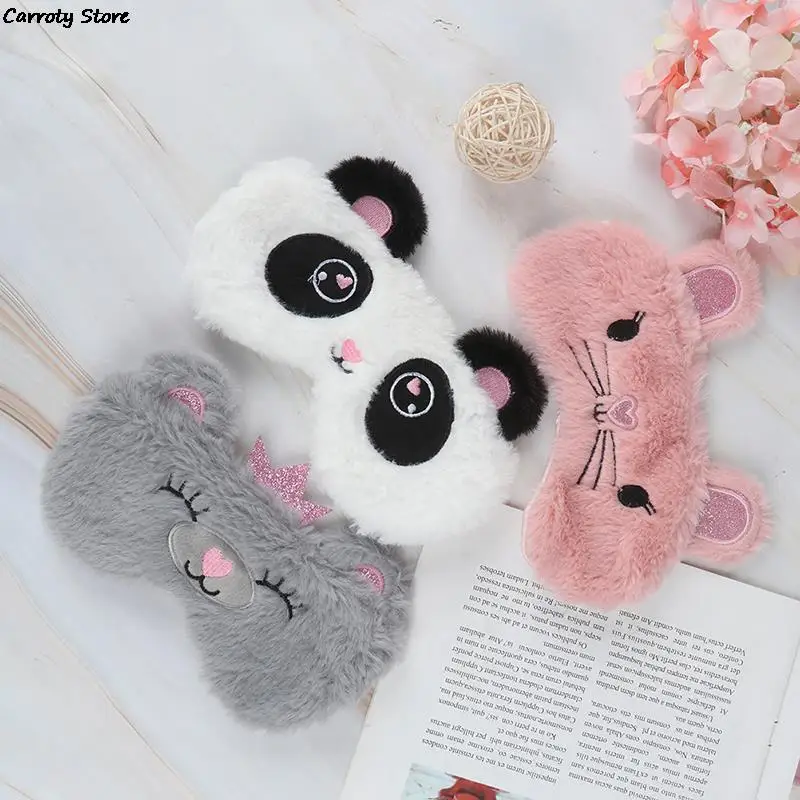 Women Plush Eye Mask White Panda Blindfold Eye Patch Eyeshade Sleep Mask Gift