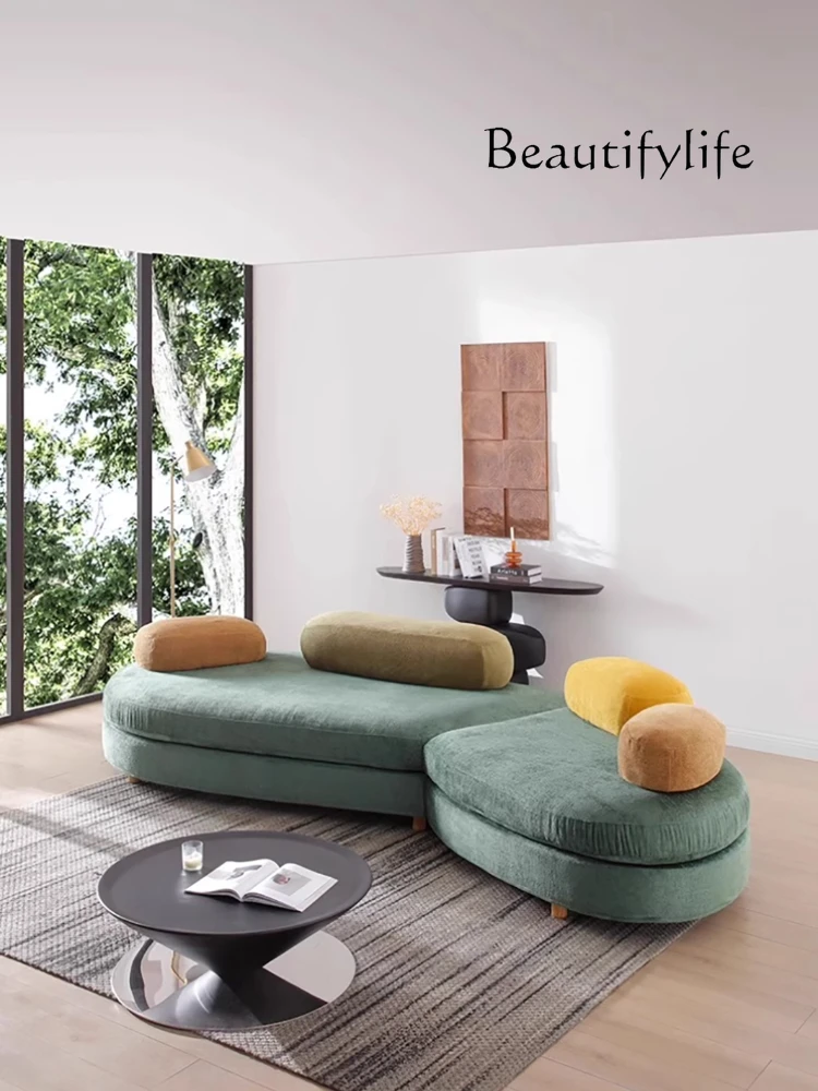 

Italian minimalist curved pebble fabric sofa small apartment living room modern simple cream style sofa