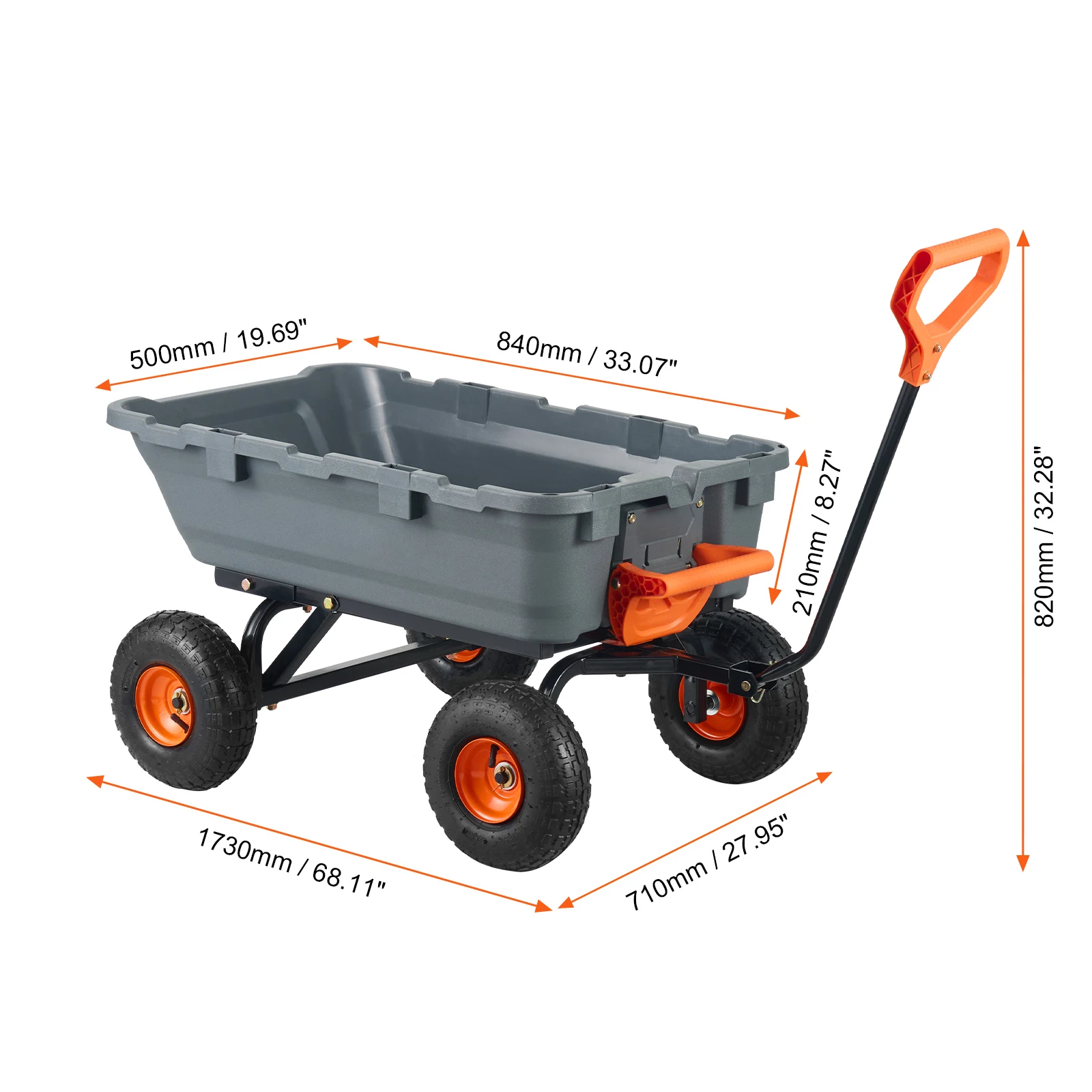 SucceBuy Tuinwagen Duurzame poly-dumperwagen met eenvoudige montage Stalen structuur Veelzijdige dumpwagen met dubbele functiehandgreep