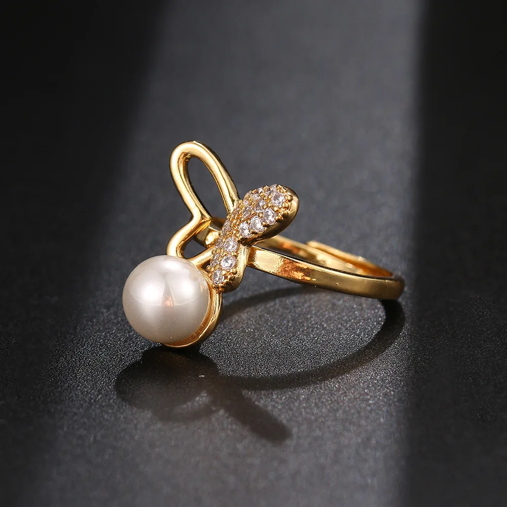 New chic asymmetrical butterfly pearl open ring, casual everyday everything with temperament elegant selling accessories