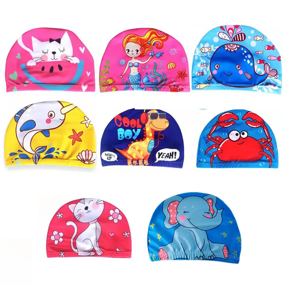 Cute Cute Cartoon Children Swimming Cap Comfortable Waterproof Kids Swim Caps Pattern Cartoon Baby Ear Protector Calico Swim Cap