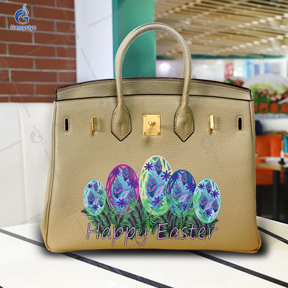 Art Print Happy Blooming Flowers in English Customize Totes Women Clutch purses and handbags Designer Ladies purses Big Capacity