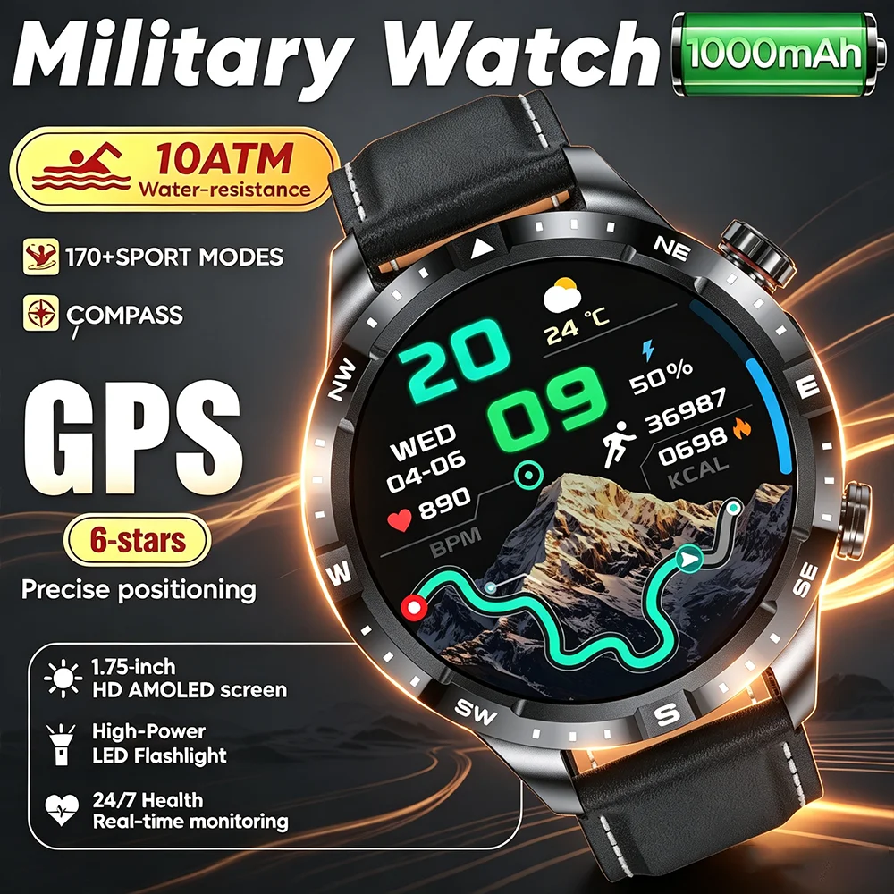 2026 T-Rex3 울트라 1000mAh 배터리 스마트워치 GPS 트랙 컴퍼스 IP69K 방수 스포츠 트래커 아웃도어 군용 스마트워치