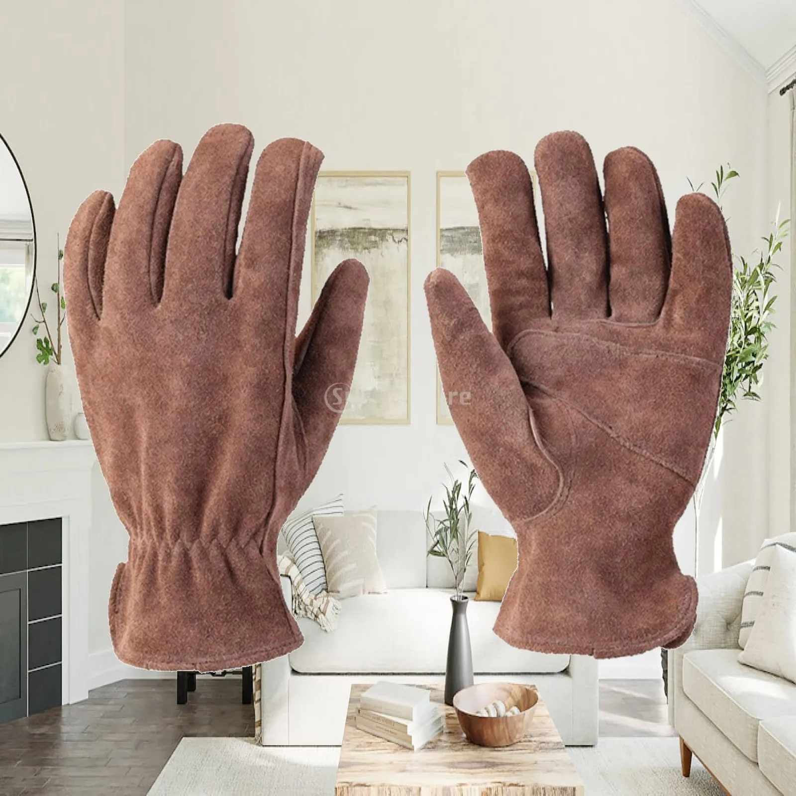Men Cowhide Split Leather Work Gloves Reinforced Palm Full Finger Safety Gloves for Construction Manual Tasks