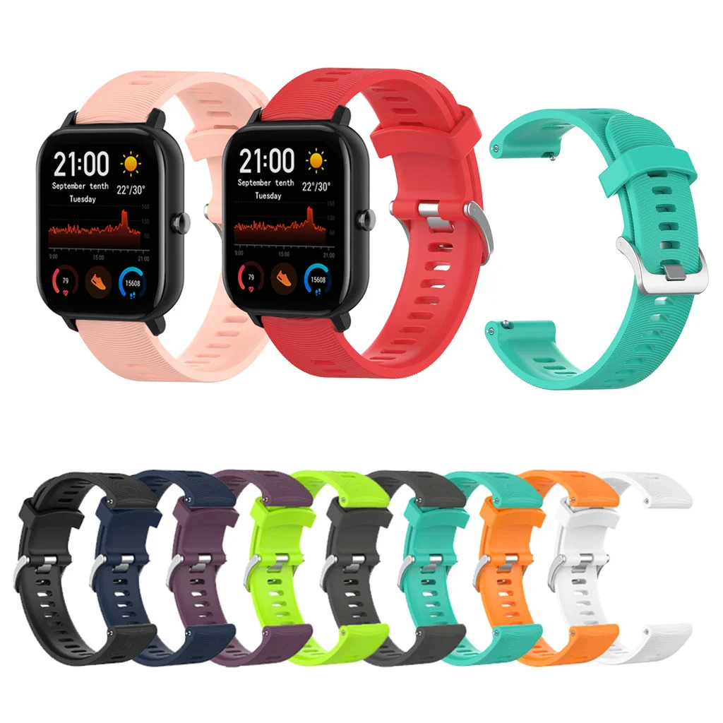 Pulseira de relógio de silicone de 20mm, pulseira clássica com fivela de metal para huami amazfit gts 2 2e 3 4 mini gtr 42mm gtr mini acessórios para 