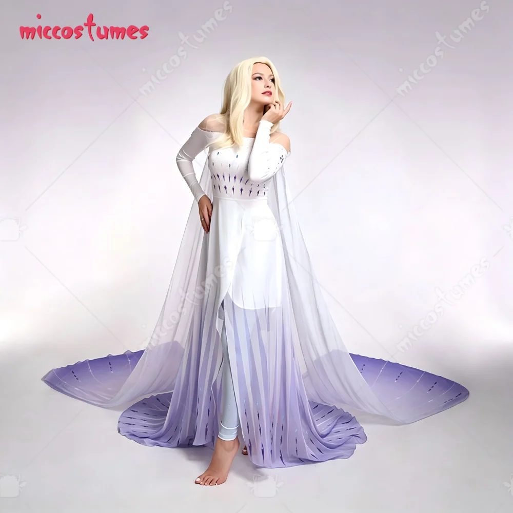 【Versandbereit】Cosplay.fm Damen Elsa Königin Blaues Eis Cosplay-Kostüm Langes Kleid für Halloween