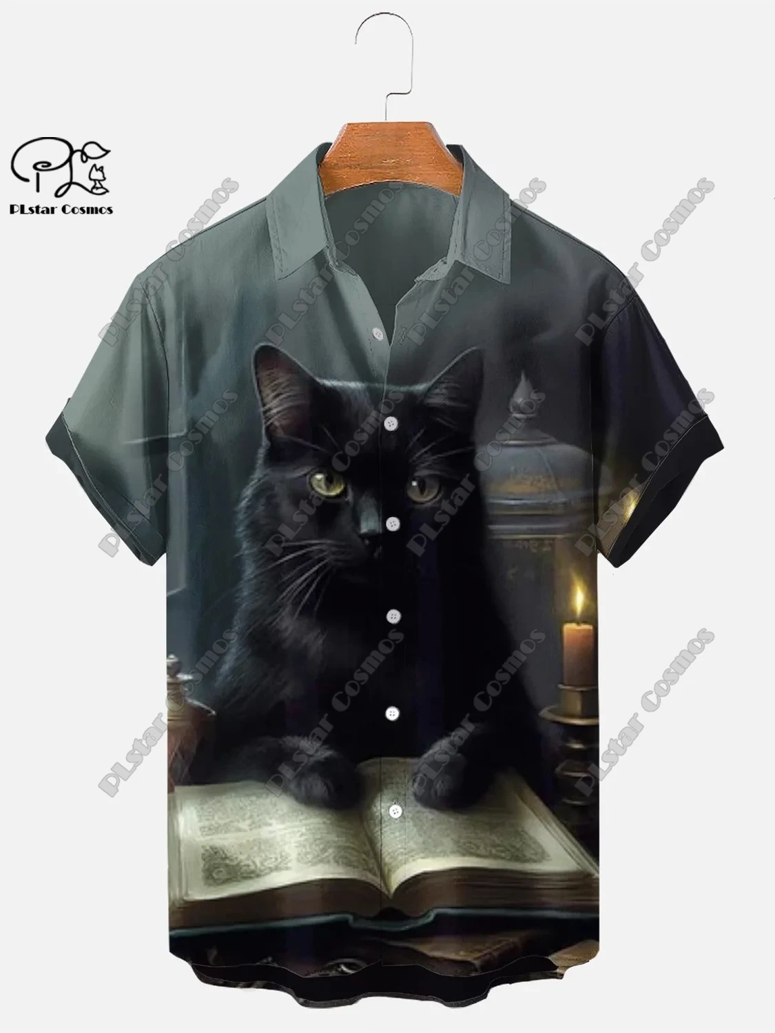 

3D Printing Black Cat Skull Halloween Hawaiian Shirt Summer Short Sleeve Shirt Men's Shirt Oversized Social 5XL Halloween Gift 2