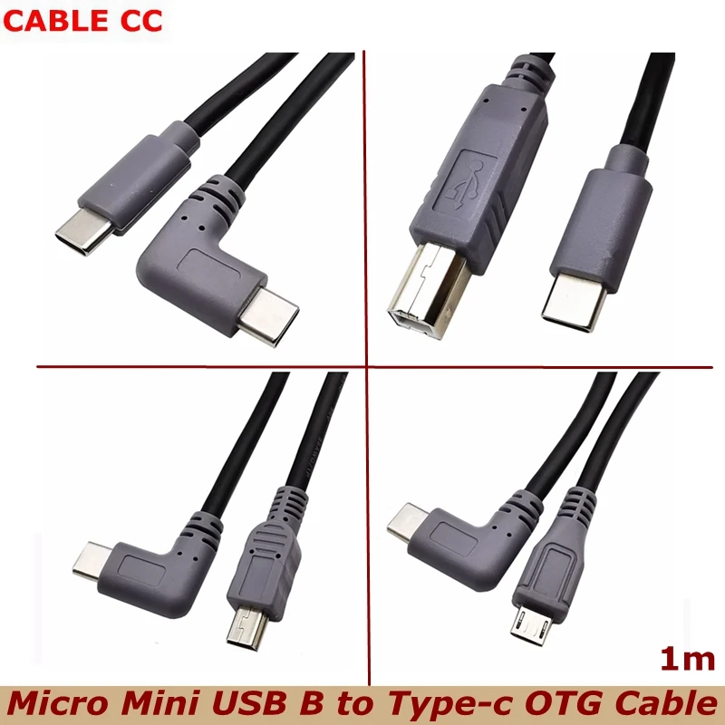 1M Right Angle Type-c To Mini To Micro 5 p To Printer Scanner Mobile Phone Laptop OTG Lead Data Cable