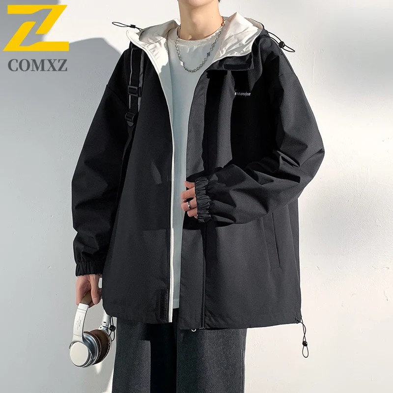 

2025 New Street Japanese Jacket Mens Waterproof Windproof 2-Face Hooded Windbreaker Autumn Casual Camping Fishing Oversized Coat