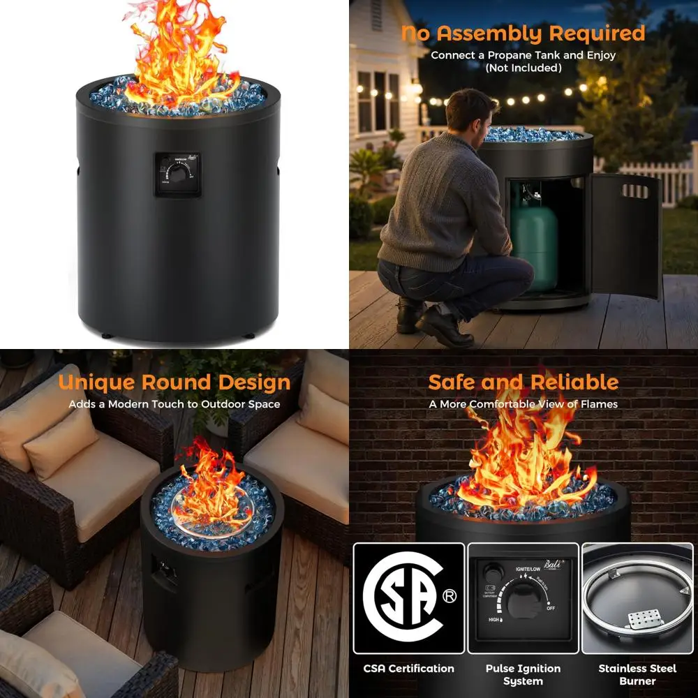 

Propane Fire Pit 50,000 BTU Outdoor Patio Round 23 Inch Garden Backyard Fireplace for Relaxing Evenings