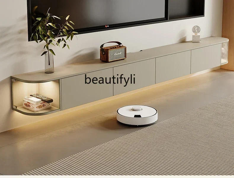 

D33Solid wood TV cabinet suspended wall hanging with light 30 cm ultra-thin modern simple living room home