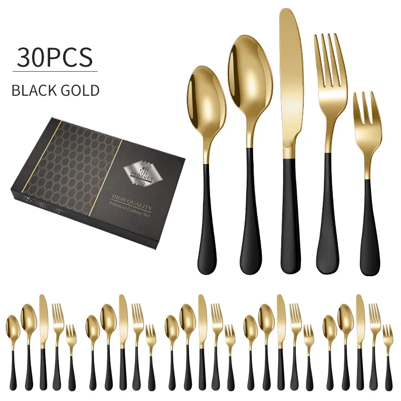 

30 Pcs Stainless Steel Cutlery Set With Box Cutlery Travel Set High Quality Luxury In With Gift Box Flatware Set