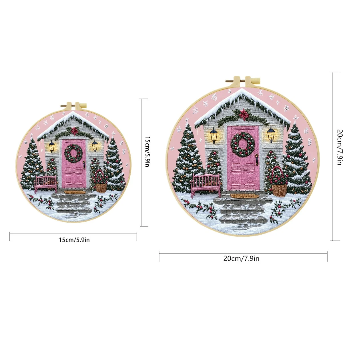 Rosa Tür Weihnachtsszene 1 Stück DIY Stickerei-Material-Set für Anfänger Stickerei-Starter-Kit Kreuzstich-Kunst als Geschenk Nadelarbeit – Detail 2