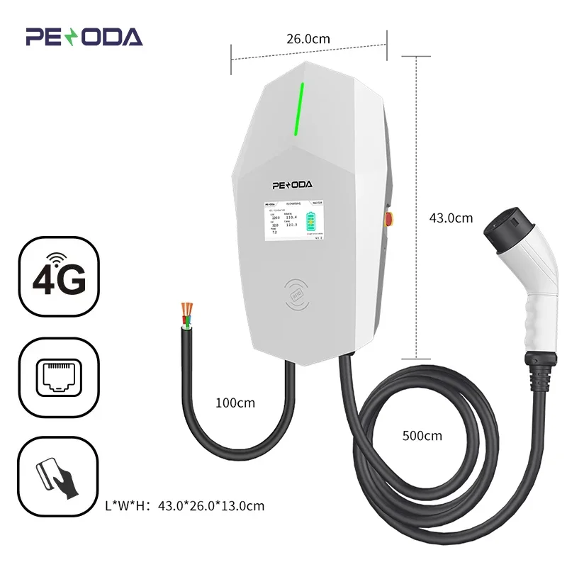 PENODA Ev Charger 11kw Ev Charger Type 2 3 Phase 16a 110v Gbt Wall Box Wifi Rfid Control 11KW 22KW