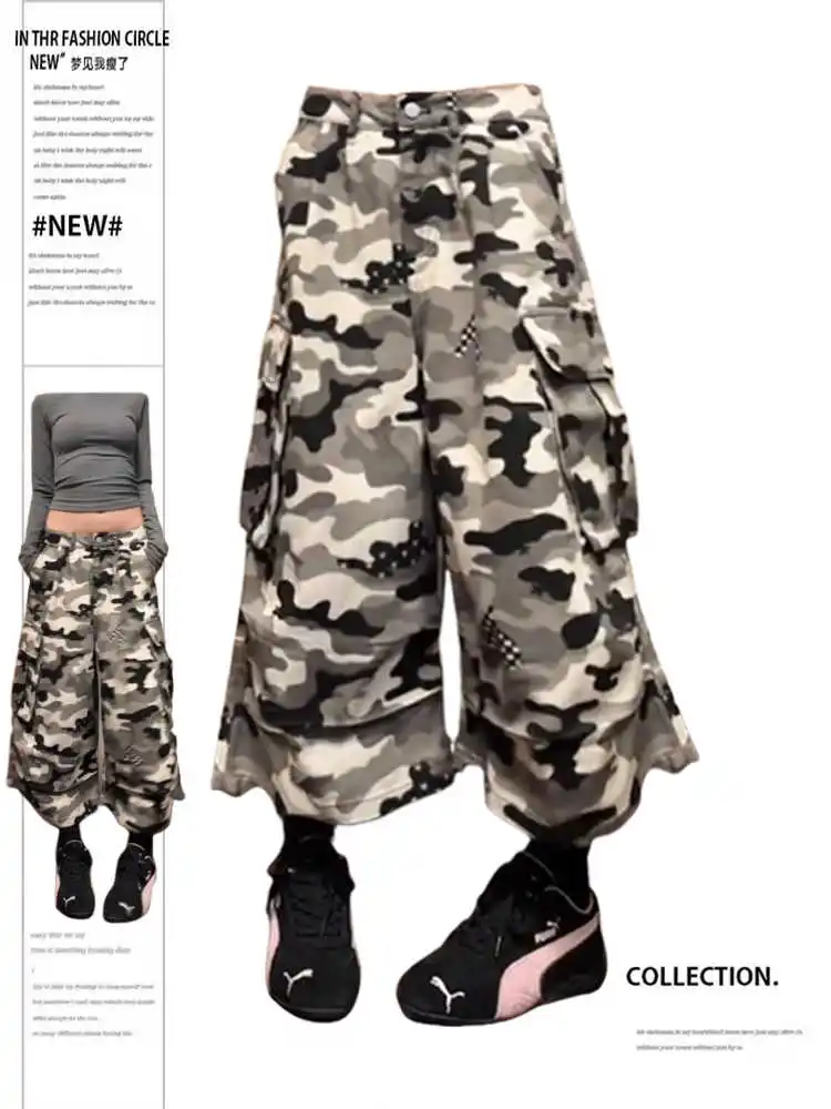 

2025 Summer Women Camouflage Abi Jorts Goblin Core Calf-length Pants Harajuku Trashy Y2K Grunge 2000s Streetwear Hip-pop Shorts