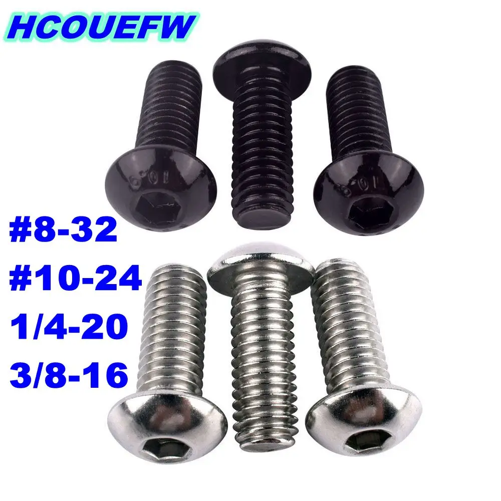 

HCOUEFW 5pcs UNC Coarse Thread 8-32 10-24 1/4-20 3/8-16 Button Head Socket Cap Screw Bolt 304 Stainless Steel Black Carbon Steel