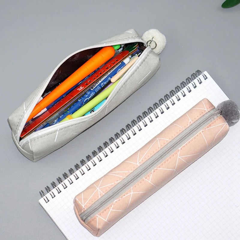 Conciso cor sólida caso de lápis lona kawaii caso lápis para meninas menino escola estudante papelaria hairball lápis saco pencilcase