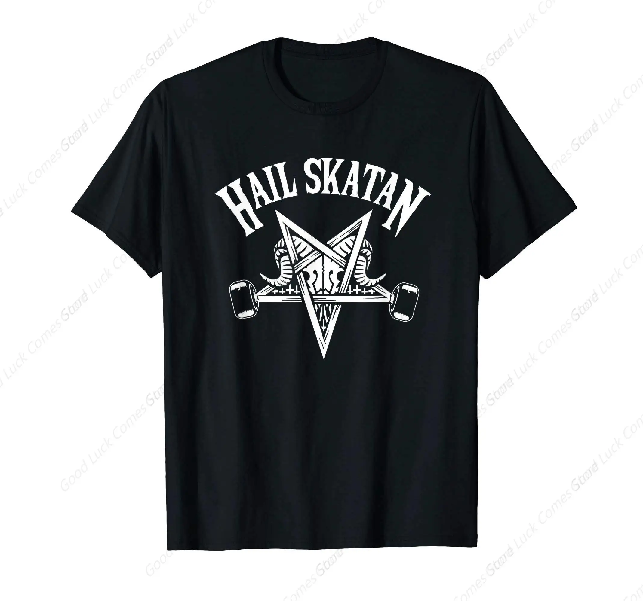 Hail Skatan Evil Satanic Pentagram Baphomet Horns Skateboard T-Shirt