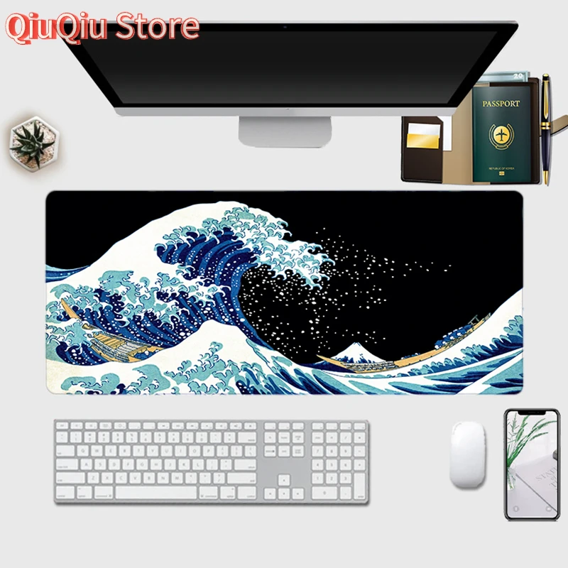 

Japanese Sea Wave Large Mouse Pad, Extended Gaming Mouse Pad, Non-Slip Water Resistant Rubber Base Desk Mat 100cm/90cm/80cm