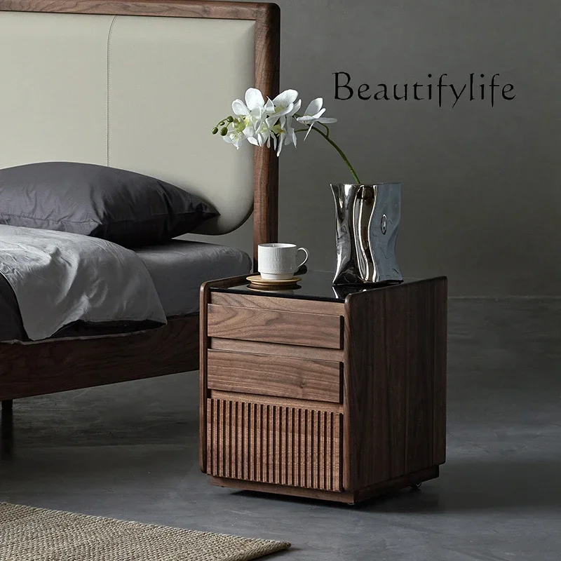 

Corrugated Black Walnut Wooden Bedside Table Solid Wood Removable Nordic Living Room Study Storage