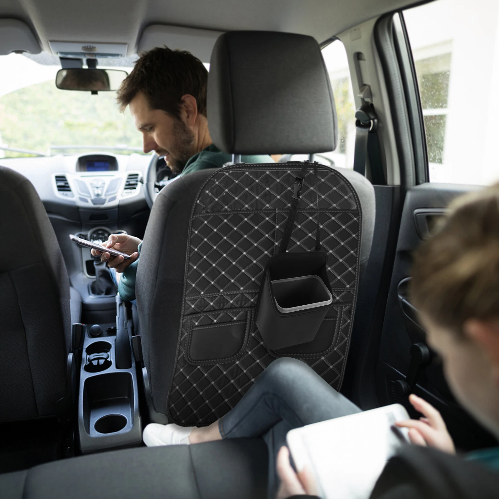 

Organizer Bags Car Storage Hanging Garbage Can Seat Back Rubbish Black for