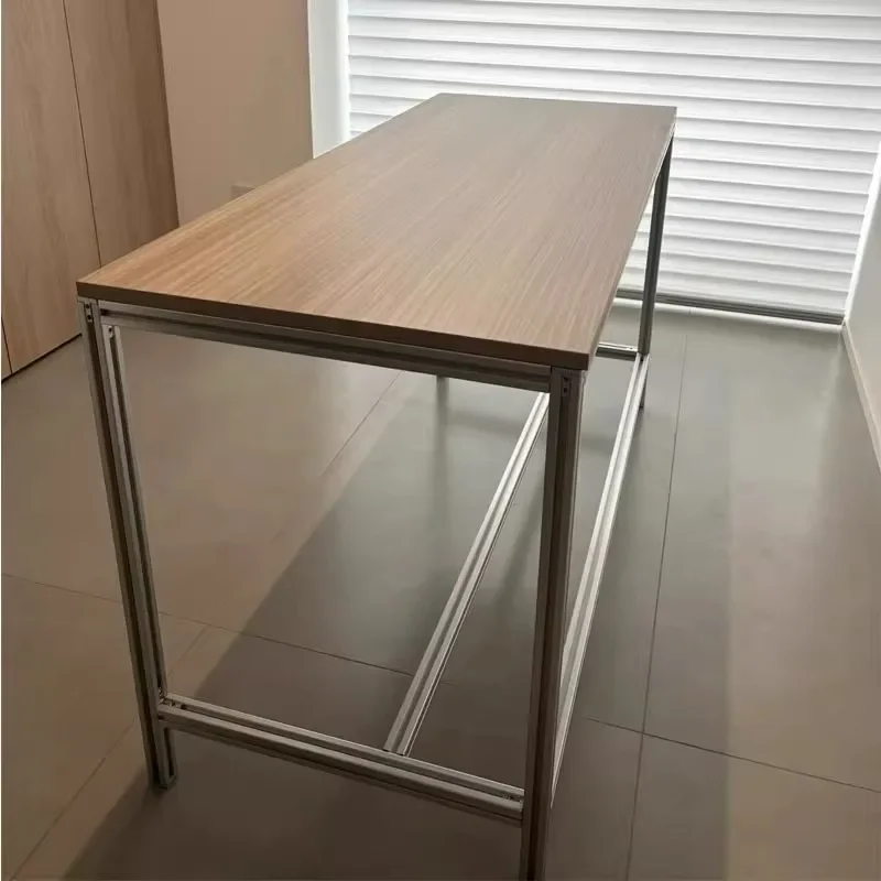 Light luxury aluminum profile computer desk Simple solid wood strip desk